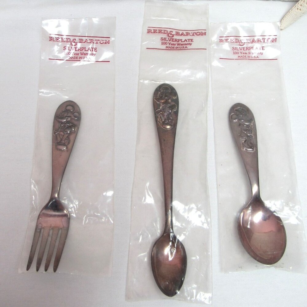 Vintage MICKEY MOUSE DISNEY Spoon Set of 3 REED & BARTON SILVERPLATE Baby Set